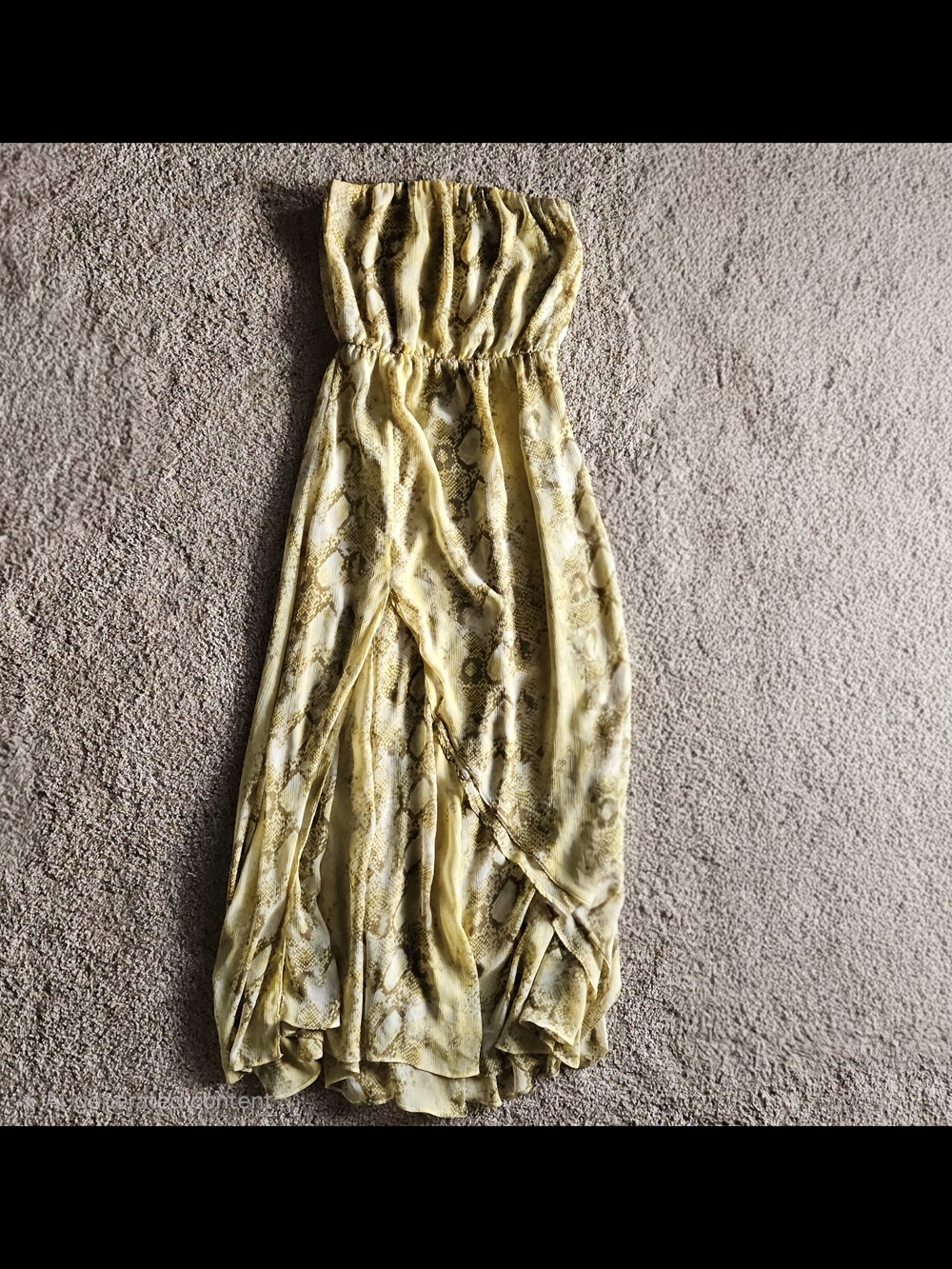Yellow Strapless Maxi Dress with Snake Print